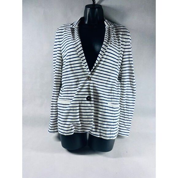 J.Crew Maritime Blazer In Dragonfly Blue Striped Cotton Knit Jacket M - Picture 5 of 12